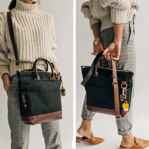 R. Riveter Signature Black Canvas + Brown Leather Black Crossbody Handbag Purse